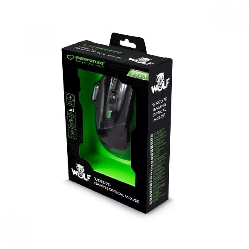 Wolf Gaming mouse ενσύρματο μαύρο/πράσινο 7 Keys 2400dpi EGM201